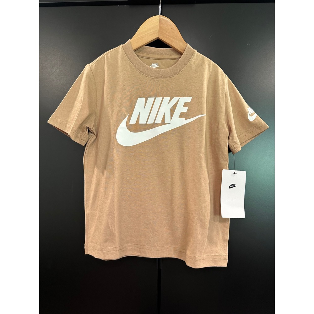 Nike Kids Futura Logo Graphic T-Shirt Hemp Tan Brown 86J575-X0L Size 5